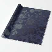 Navy Blue Ombre Modern  Floral Cadeaupapier (Uitgerold)