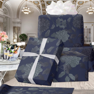 Navy Blue Ombre Modern Floral Cadeaupapier