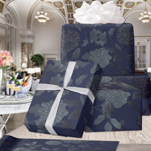 Navy Blue Ombre Modern  Floral Cadeaupapier