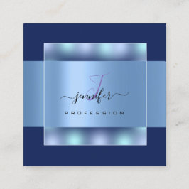 Navy Blue Ombre Monogram Name Social Roos Vierkante Visitekaartje