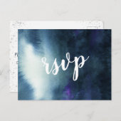 Navy Blue Ombre Zilveren Glitter Bruiloft RSVP Uitnodiging Briefkaart (Voorkant / Achterkant)