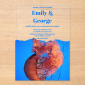 Navy Blue Onder het Zee Jellyfish Kustbruiloft Acryl Uitnodigingen (Voorkant)