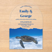 Navy Blue Onder het Zee Schildpad Kustbruiloft Acryl Uitnodigingen (Voorkant)
