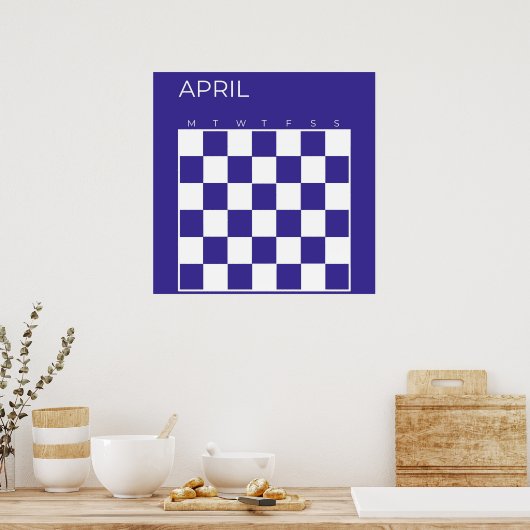 Navy Blue ongedateerd geruit April Maandkalender Poster (Keuken)