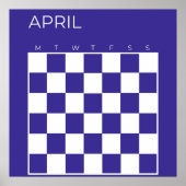 Navy Blue ongedateerd geruit April Maandkalender Poster (Voorkant)