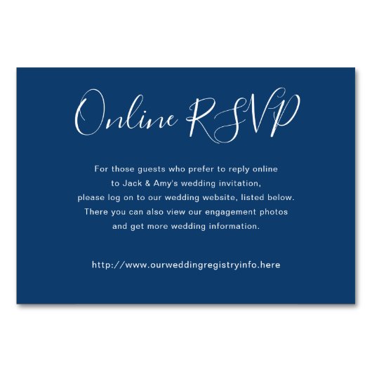Navy Blue Online Website RSVP Behuizing Kaarten (Voorkant)