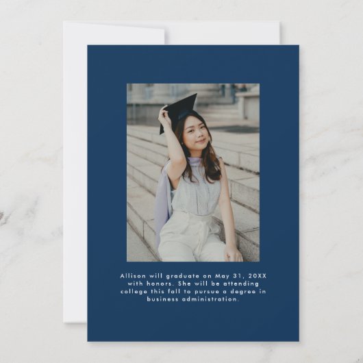 Navy Blue Onwards en Upwards 2 Photo Afstuderen Aankondiging (Achterkant)