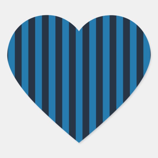 Navy Blue op Blue Vertical Stripes Decor Hart Sticker (Voorkant)
