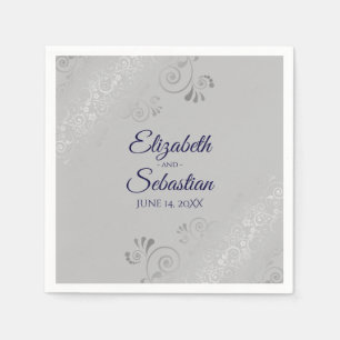Navy Blue op Grey Silver Frills Elegant Wedding Servet