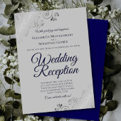 Navy Blue op Grey Silver Frills Wedding Reception Kaart