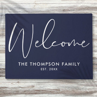 Navy Blue Op Maatgemaakte Familie Naam Welkom Deurmat