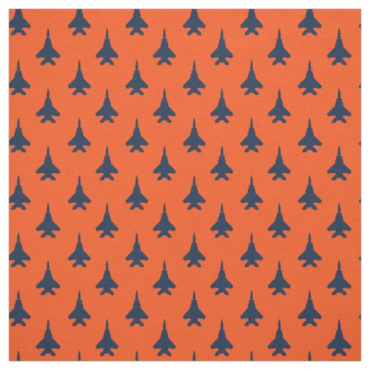Navy Blue op Oranje Eagle Fighter Jet Pattern Stof (Swatch)