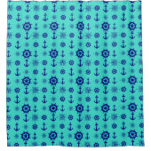 Navy Blue op Turquoise Nautical Pattern Douchegordijn (Voorkant)