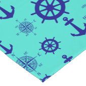 Navy Blue op Turquoise Nautical Pattern Korte Tafelloper (Hoek)