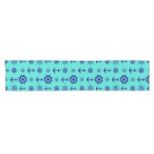 Navy Blue op Turquoise Nautical Pattern Korte Tafelloper (Horizontaal)