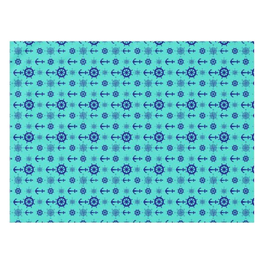Navy Blue op Turquoise Nautical Pattern Tafelkleed (Voorkant (Horizontaal))
