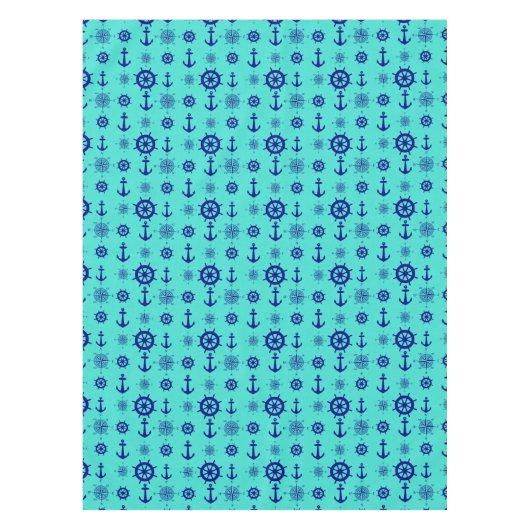 Navy Blue op Turquoise Nautical Pattern Tafelkleed (Voorkant)