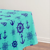 Navy Blue op Turquoise Nautical Pattern Tafelkleed (Voorbeeld)