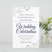 Navy Blue op White BUDGET Wedding Invite Large (Staand voorkant)