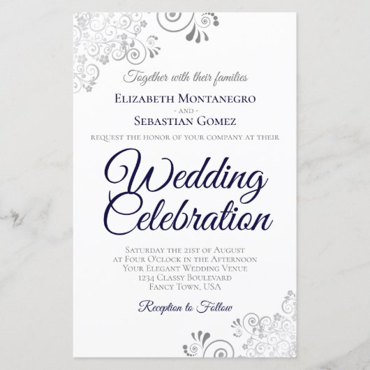 Navy Blue op White BUDGET Wedding Invite Large (Voorkant)