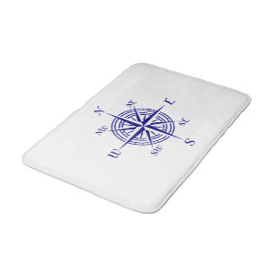 Navy Blue op White Coastal Decor Compass Roos Badmat