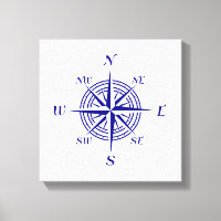 Navy Blue op White Coastal Decor Compass Roos