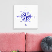 Navy Blue op White Coastal Decor Compass Roos Canvas Afdruk (Insitu (Woonkamer))