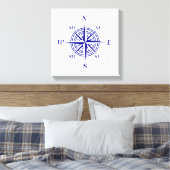 Navy Blue op White Coastal Decor Compass Roos Canvas Afdruk (Insitu (Slaapkamer))