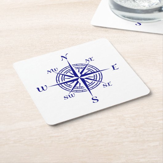 Navy Blue op White Coastal Decor Compass Roos Kartonnen Onderzetters (Schuin)