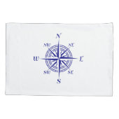 Navy Blue op White Coastal Decor Compass Roos Kussensloop (Achterkant)