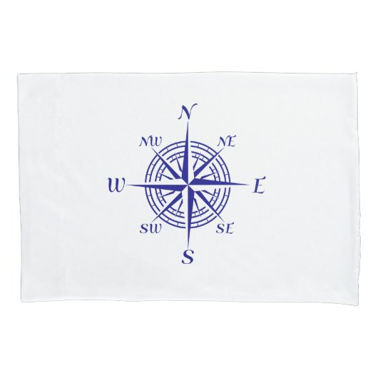 Navy Blue op White Coastal Decor Compass Roos Kussensloop (Voorkant)