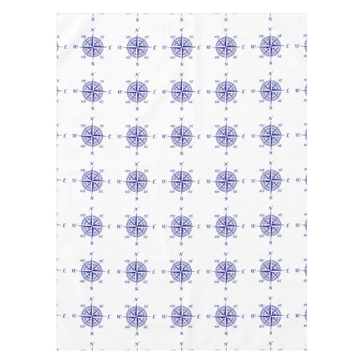 Navy Blue op White Coastal Decor Compass Roos Tafelkleed (Voorkant)