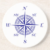 Navy Blue op White Coastal Decor Compass Roos Zandsteen Onderzetter (Voorkant)