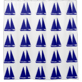 Navy Blue op White Coastal Decor Sailboat Douchegordijn (Voorkant)
