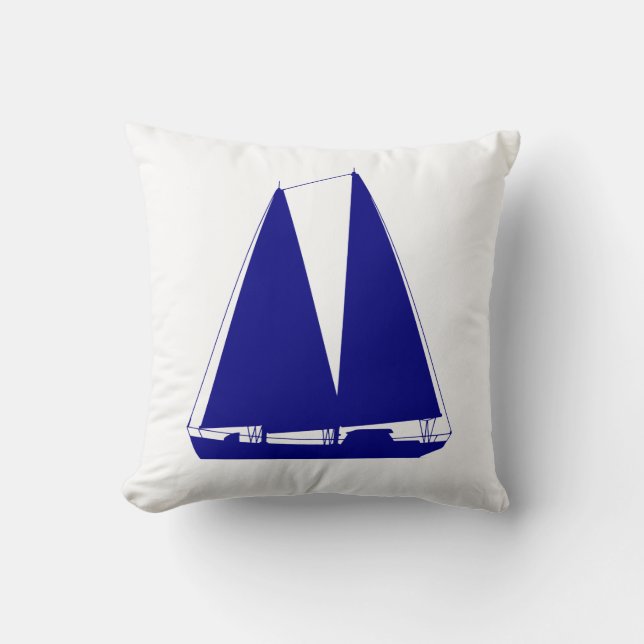 Navy Blue op White Coastal Decor Sailboat Kussen (Voorkant)