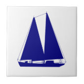 Navy Blue op White Coastal Decor Sailboat Tegeltje (Voorkant)
