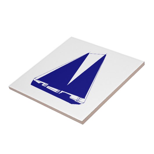 Navy Blue op White Coastal Decor Sailboat Tegeltje (Zijkant)