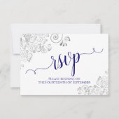 Navy Blue op White Elegant Calligraphy Wedding RSVP Kaartje (Voorkant)