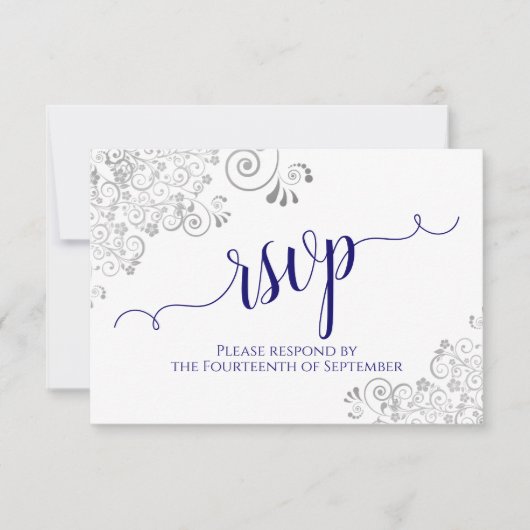 Navy Blue op White Elegant Calligraphy Wedding RSVP Kaartje (Voorkant)