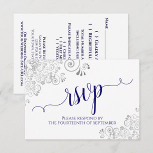 Navy Blue op White Elegant Calligraphy Wedding RSVP Kaartje