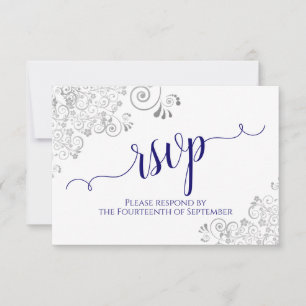 Navy Blue op White Elegant Calligraphy Wedding RSVP Kaartje