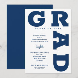 Navy Blue op White Graduation Party Kaart