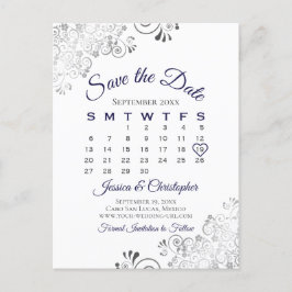 Navy Blue op White Wedding Save the Date Calendar Aankondigingskaart