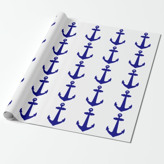 Navy Blue op witte kustverankeringspanker Cadeaupapier (Uitgerold)