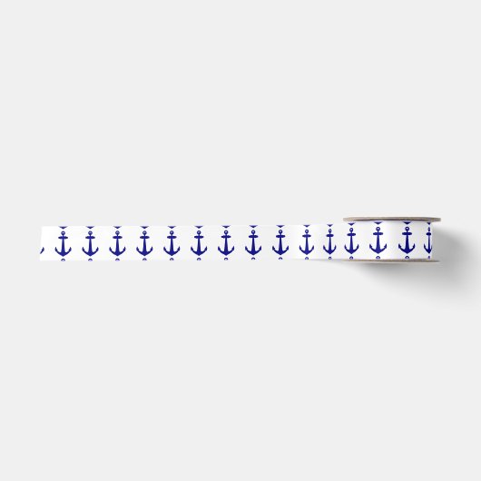 Navy Blue op witte kustverankeringspanker Satijnen Lint (Voorkant)