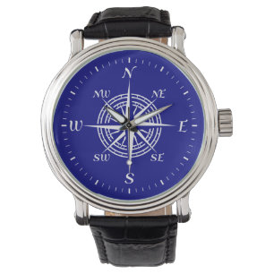 Navy Blue op witte Roos voor kustkompassen Horloge