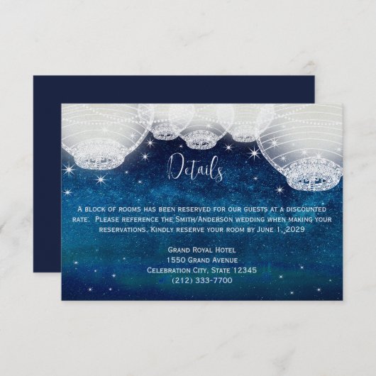 Navy Blue Opulence Galaxy Paper Lantern Behuizing RSVP Kaartje (Voorkant / Achterkant)