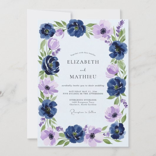 Navy Blue Opulent Spring Wedding Kaart (Voorkant)