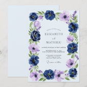 Navy Blue Opulent Spring Wedding Kaart (Voorkant / Achterkant)