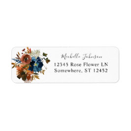 Navy Blue, Orange & Brown Floral Return Address Etiket